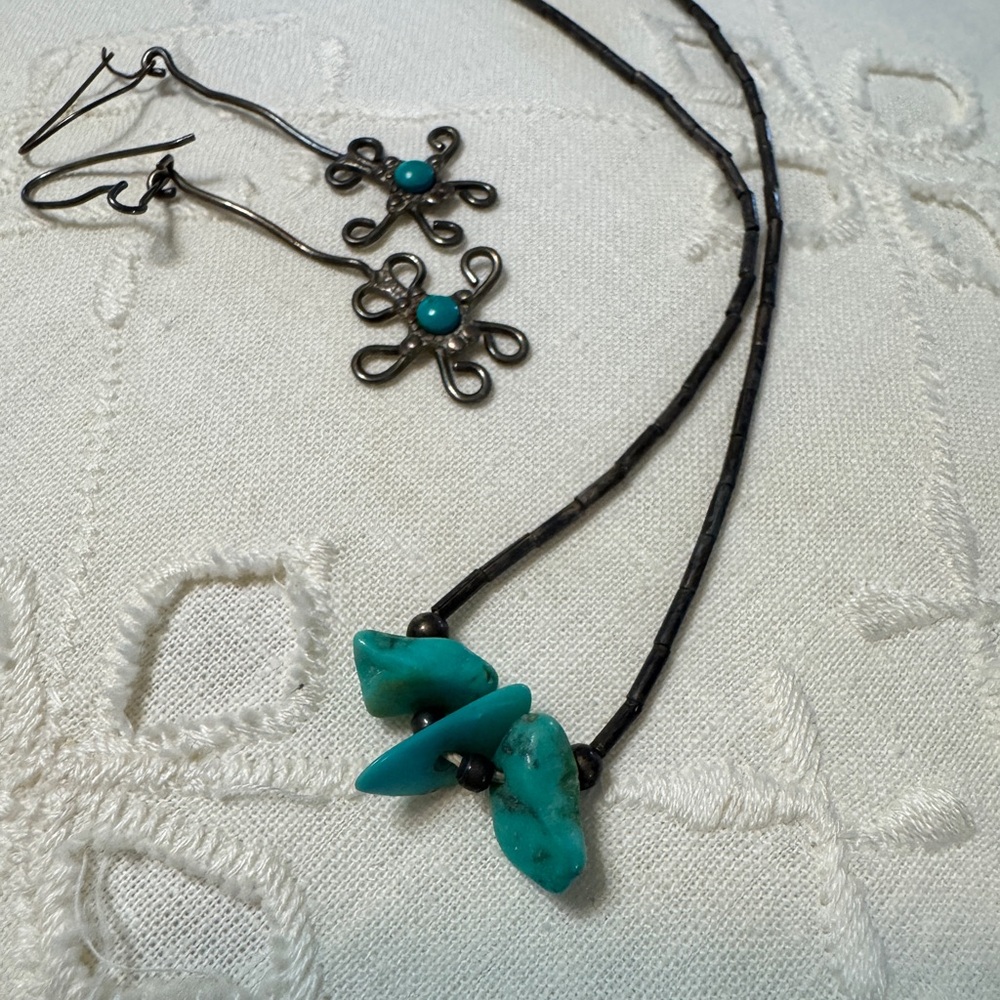 Turquoise and Silver Necklace and Earring Set